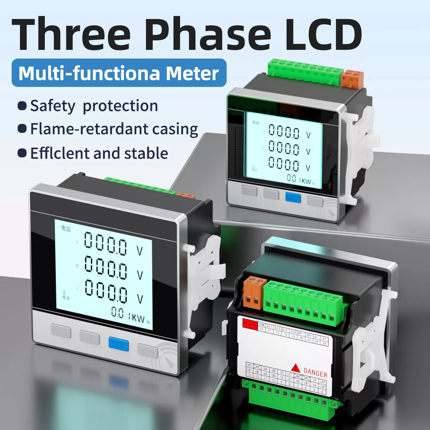 Medidor multifuncional LCD trifásico