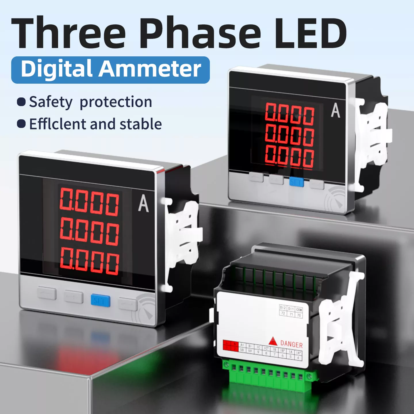 Amperímetro digital LED trifásico